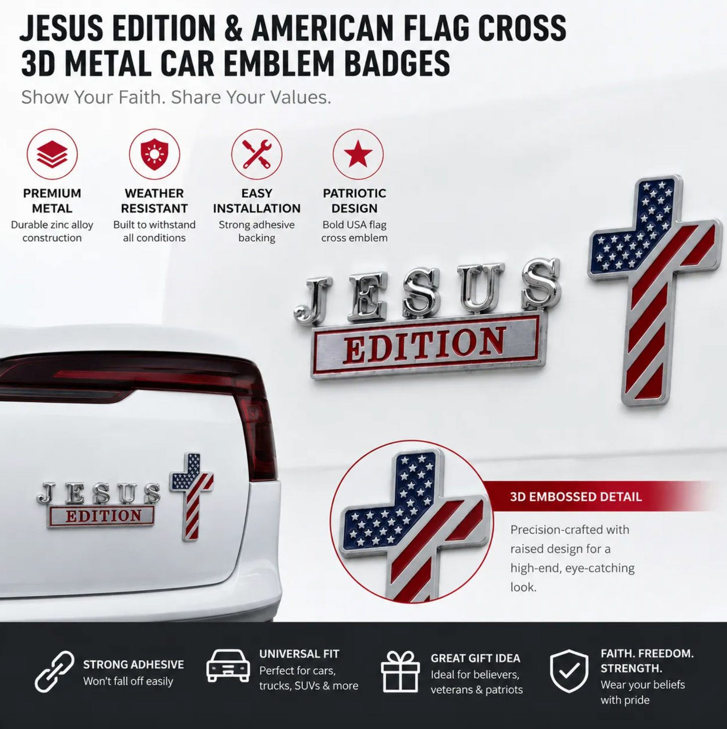 Blessed Jesus Edition Cross Car Emblem Metal Badge