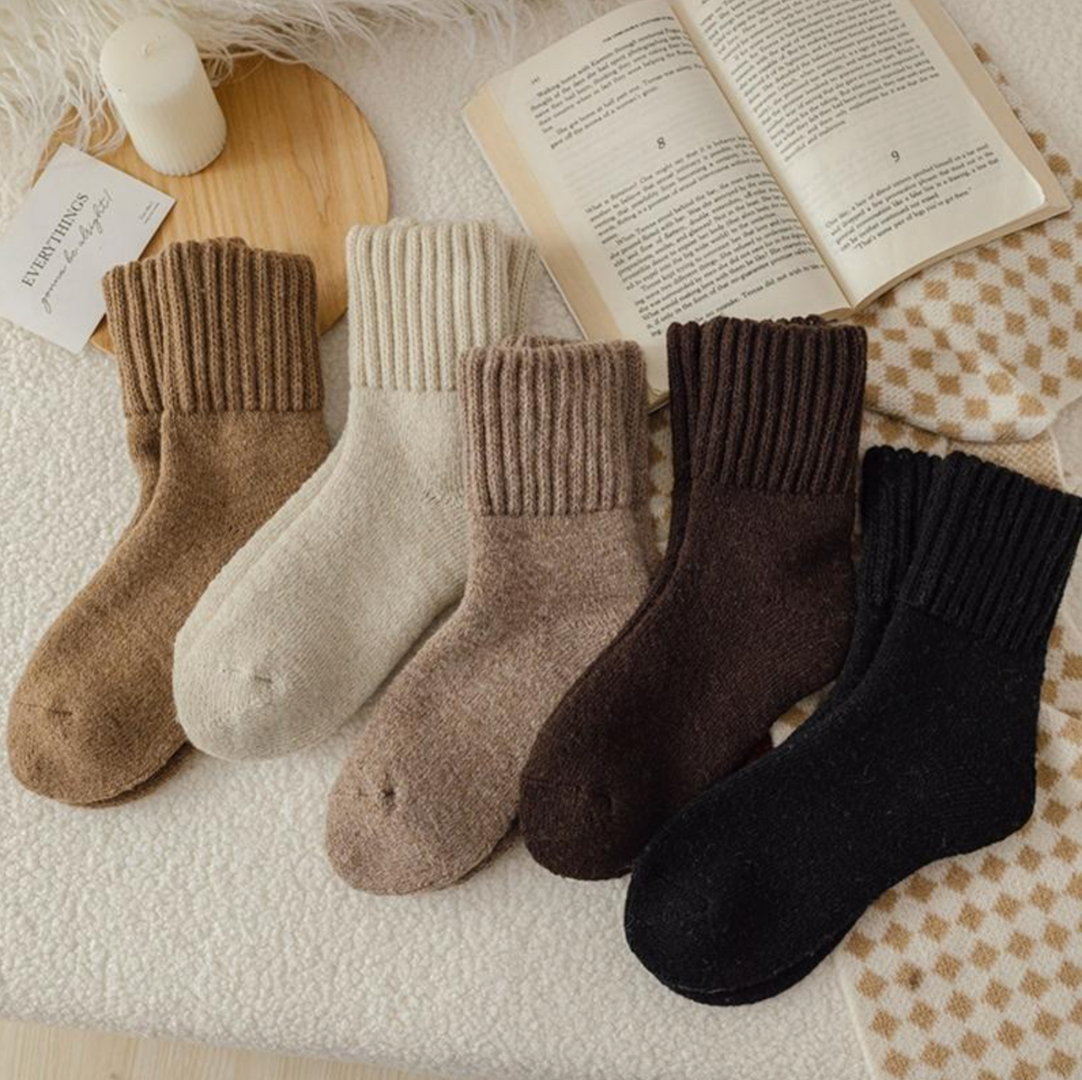 Cozy Polyester Mid-Calf Socks (5 Colors Per Pack)